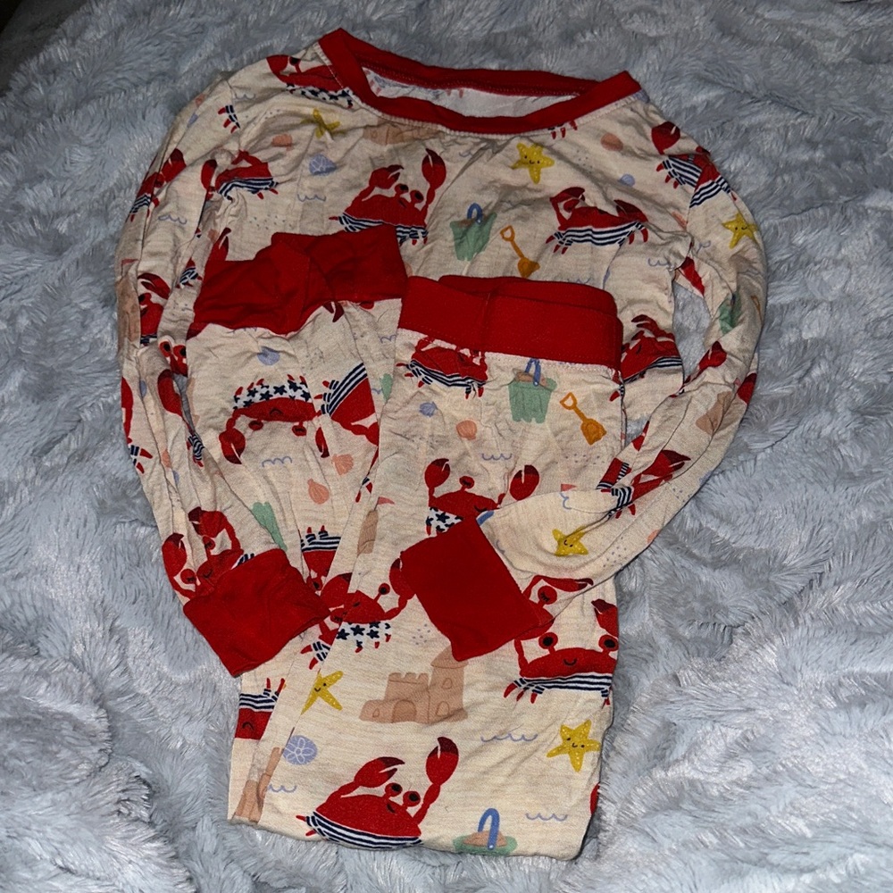 Little Sleepies Crab Print Kids Pajama Set - Red and Cream